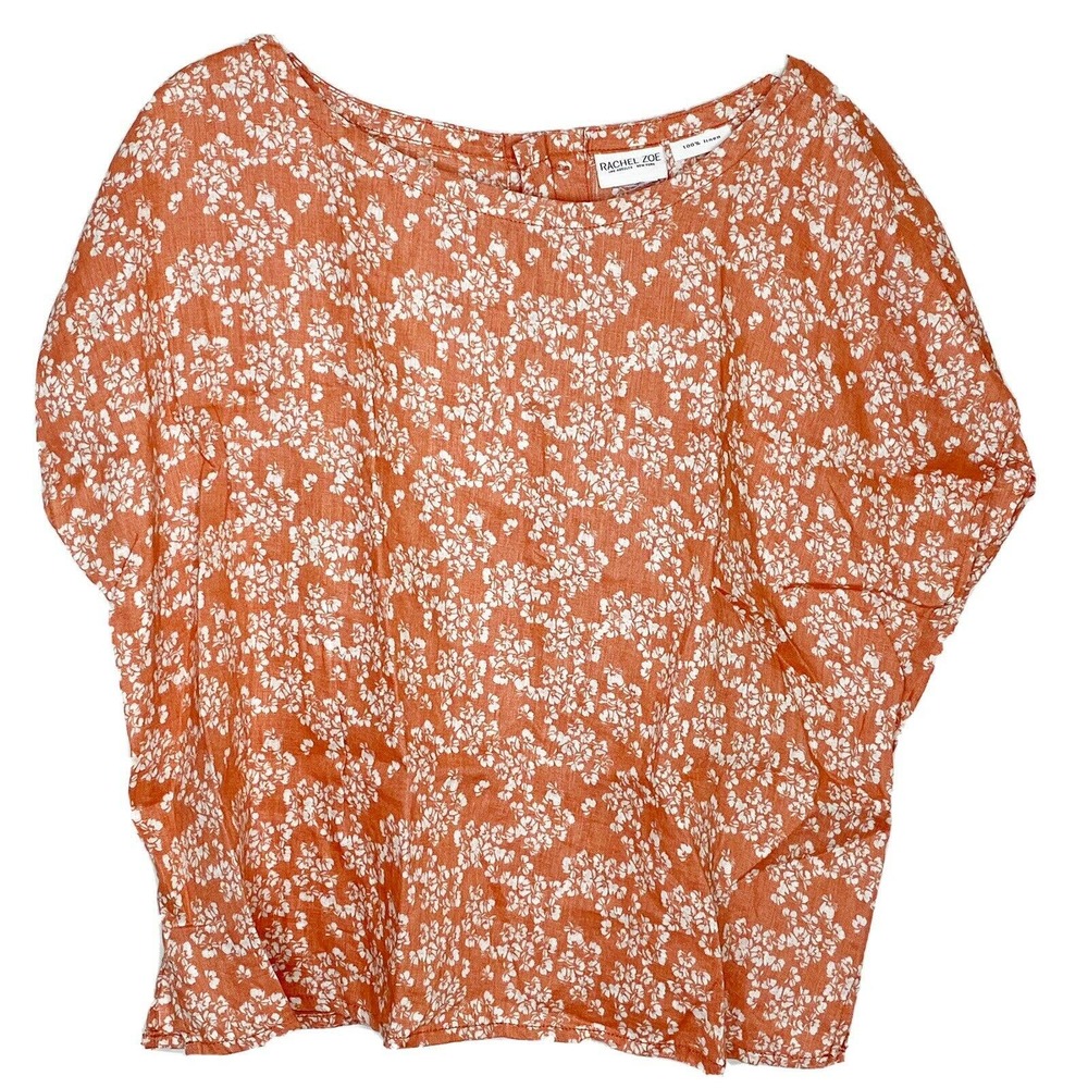 Rachel Zoe Floral Linen Top Button Back